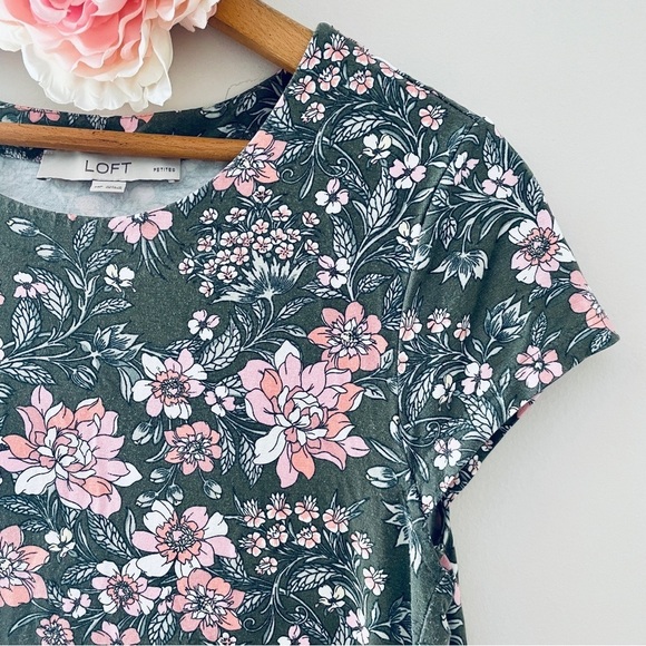 LOFT Floral Tee Shirt Dress Green MP Medium Petite - Picture 5 of 7